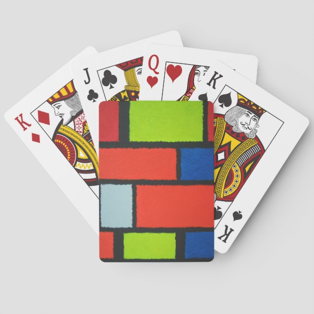 Mondrian Style Orange Green Blue Fuzzy Abstrakt Spielkarten (Rückseite)