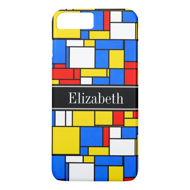 Mondrian Style Red Blue Yellow Black Name Monogram Case-Mate iPhone Hülle (Rückseite)