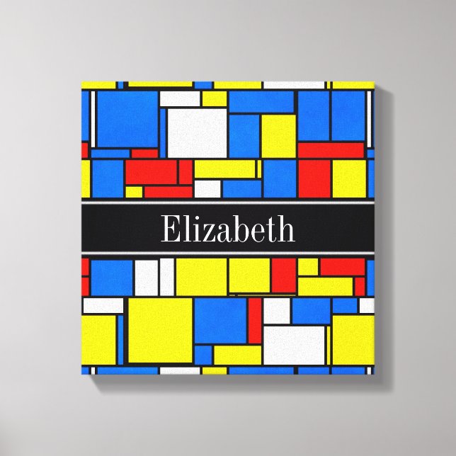Mondrian Style Red Blue Yellow Black Name Monogram Leinwanddruck (Vorderseite)