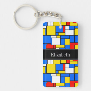 Mondrian Style Red Blue Yellow Black Name Monogram Schlüsselanhänger