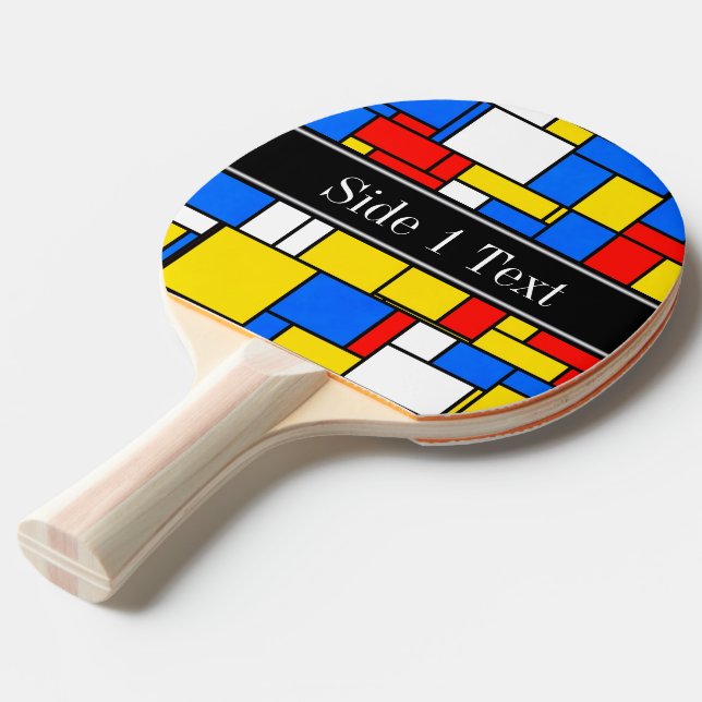 Mondrian Style Red Blue Yellow Black Name Monogram Tischtennis Schläger (Vorderseite)