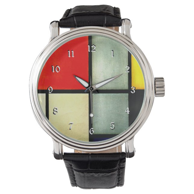 Mondrian - Tableau 3, berühmtes abstraktes Gemälde Armbanduhr (Vorderseite)