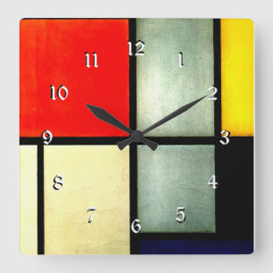 Mondrian - Tableau 3, berühmtes abstraktes Kunstw Quadratische Wanduhr