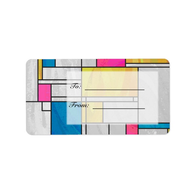 Mondrian Yellow Pink Blue Print Adressaufkleber (Vorne)