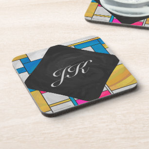 Mondrian Yellow Pink Blue Print Getränkeuntersetzer