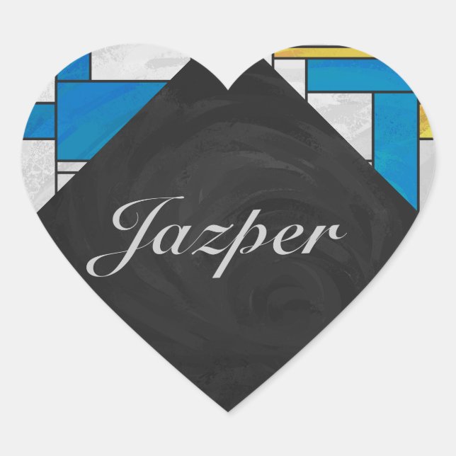 Mondrian Yellow Pink Blue Print Herz-Aufkleber (Vorderseite)