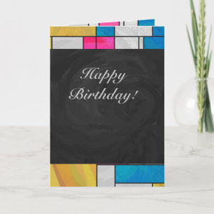Mondrian Yellow Pink Blue Print Karte