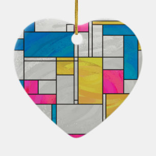 Mondrian Yellow Pink Blue Print Keramik Ornament
