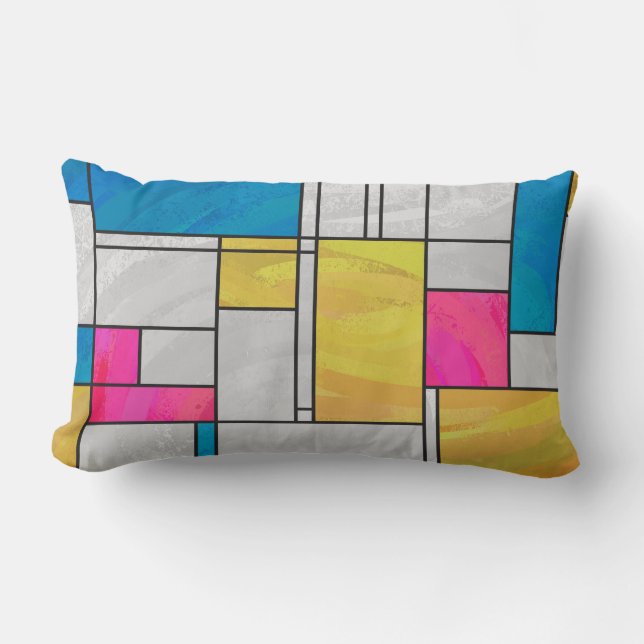 Mondrian Yellow Pink Blue Print Lendenkissen (Vorderseite)