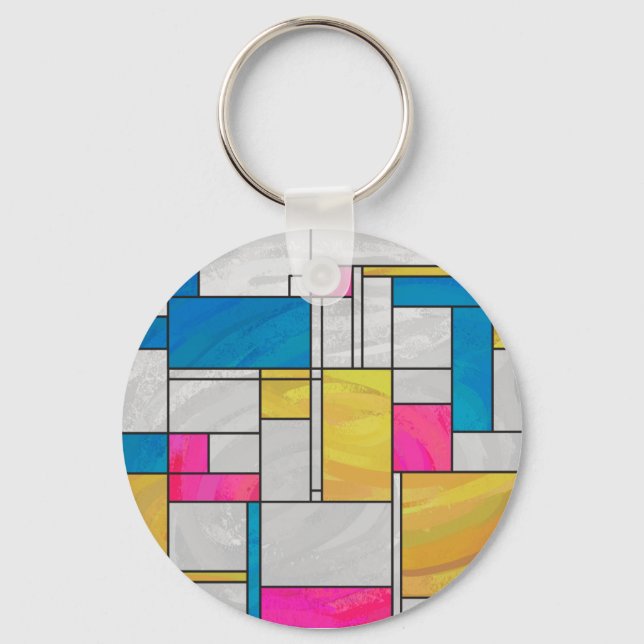 Mondrian Yellow Pink Blue Print Schlüsselanhänger (Vorderseite)