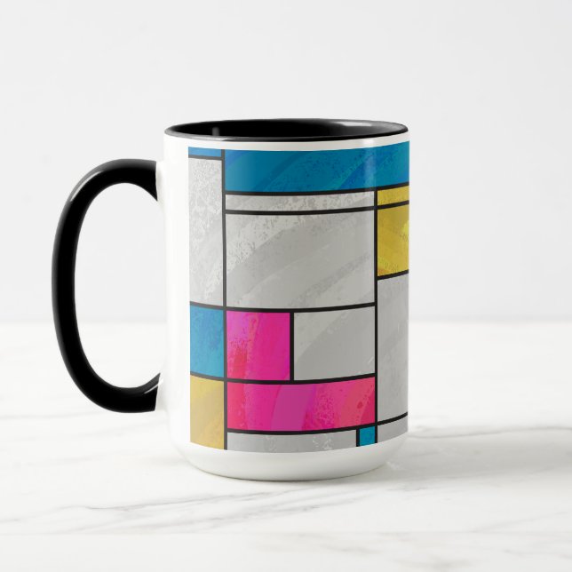 Mondrian Yellow Pink Blue Print Tasse (Links)