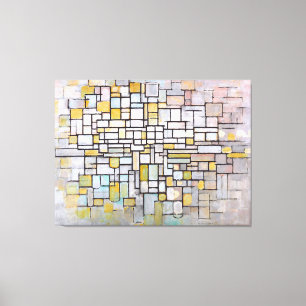 MONDRIAN - ZUSAMMENSETZUNG IN BLAU, GRAU UND PINK  LEINWANDDRUCK