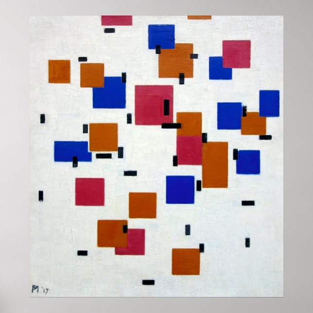 Mondrian-Zusammensetzung in Farbe A Poster (Vorne)
