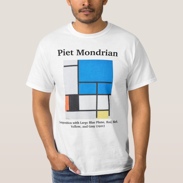 Mondrian-Zusammensetzung mit großem blauen Flugzeu T-Shirt (Vorderseite)