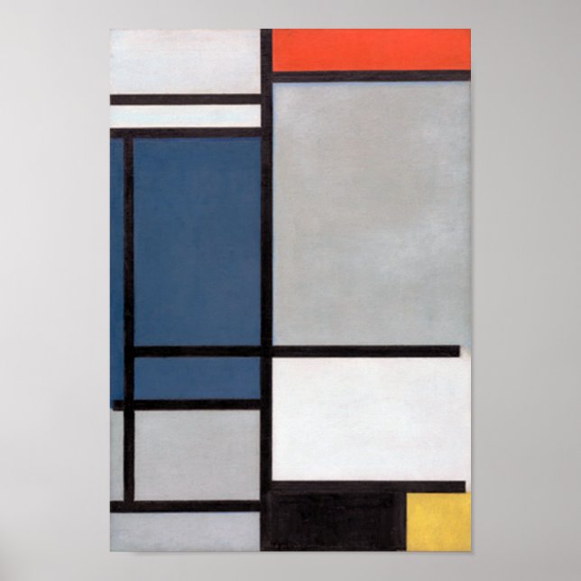 Mondrian-Zusammensetzung mit rot, blau, schwarz, g Poster (Vorne)