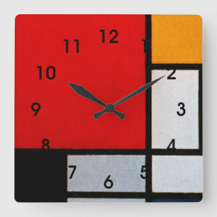 Mondrian - Zusammensetzung with large red plane Quadratische Wanduhr