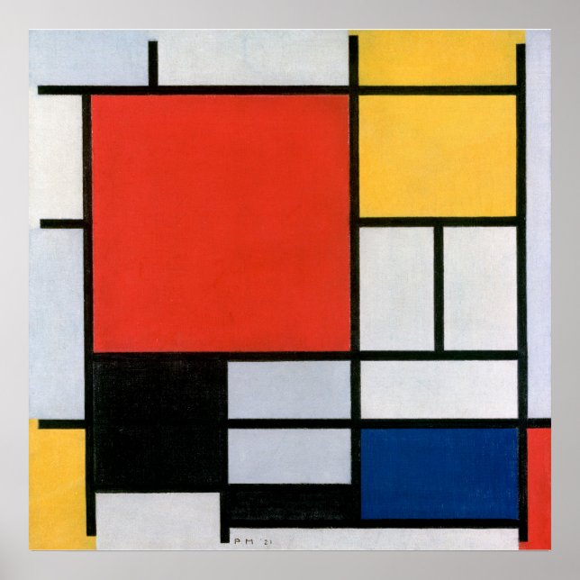 Mondrian's Zusammensetzung Rot, Gelb, Blau, Schwar Poster (Vorne)