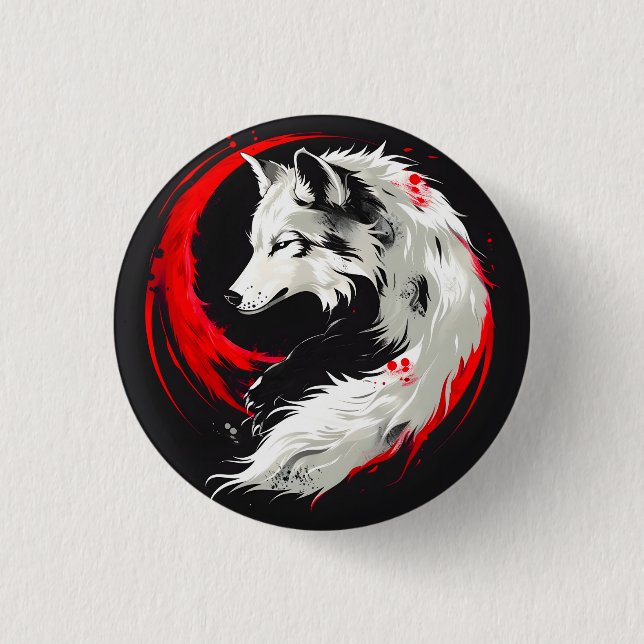 Mondroter Weißer Wolf Button (Vorderseite)