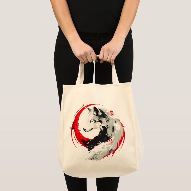 Mondroter Weißer Wolf Tragetasche (Vorderseite (Produkt))