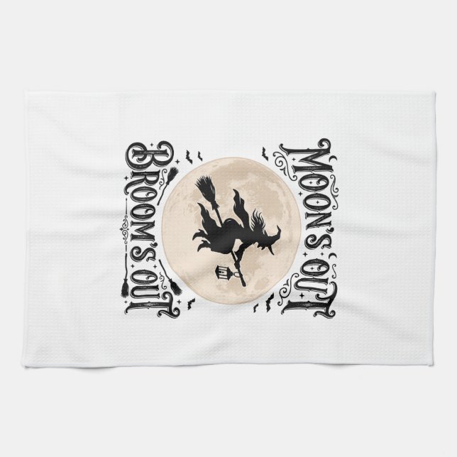 Monds raus Besen raus Hexe Halloween Geschirrtuch (Horizontal)
