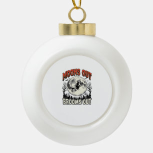 Monds raus Besen raus Vintage-Halloween-Hexendesig Keramik Kugel-Ornament