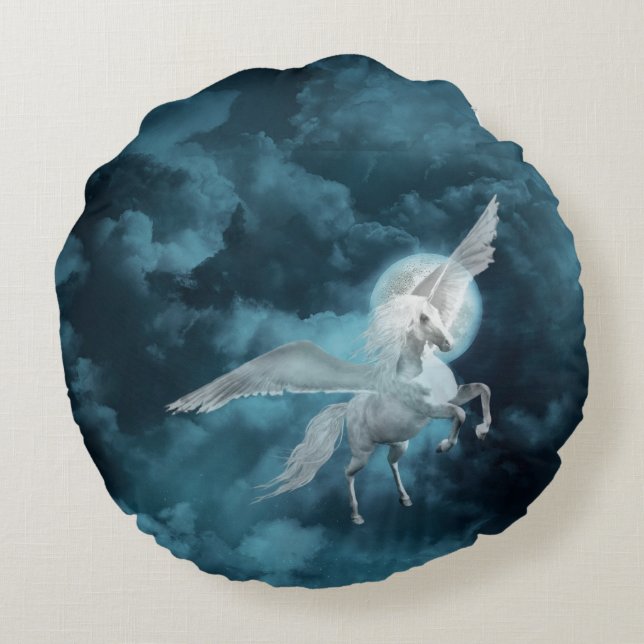 Mondschein Pegasus Rundes Kissen (Rückseite)
