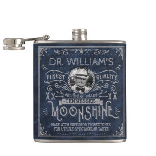 Mondschein Vintage Hillbilly Medizin Custom Blau Flachmann
