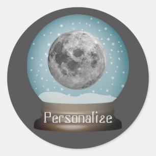 Mondschnee-Globus Sci fi Winter grau blau Runder Aufkleber