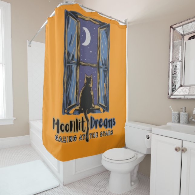 Mondsernacht: Katzennacht mit Mond und Sternen Duschvorhang (Beispiel)