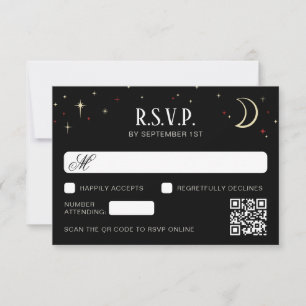 Mondsichel-Sterne QR-Code Hochzeit RSVP Karte