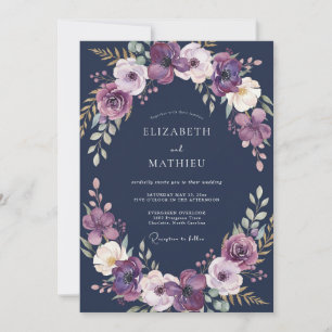 Mondstein-Amethyst-Pflaume-Kranz-Hochzeit Einladung