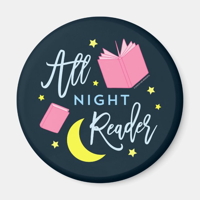 Mondsterne und rosa Bücher für die ganze Nacht Magnet (Vorne)
