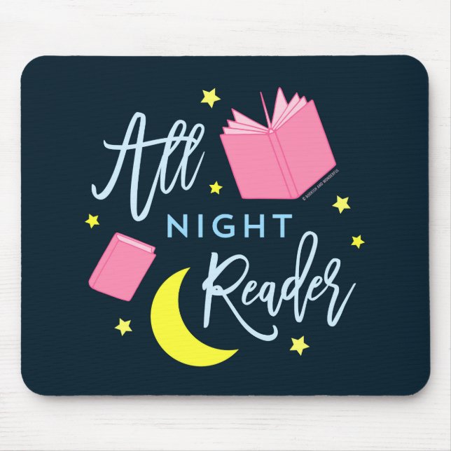 Mondsterne und rosa Bücher für die ganze Nacht Mousepad (Vorne)