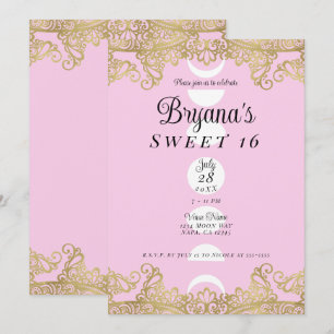 Mondtempel Rosa & Gold Verziert Süß 16 Einladung
