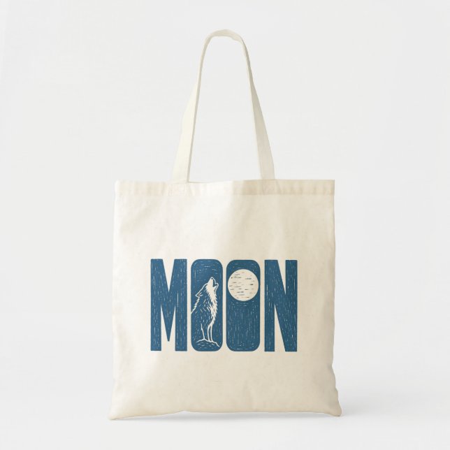 Mondwolf-Halloween-Linolschnitt-Design Tragetasche (Vorne)
