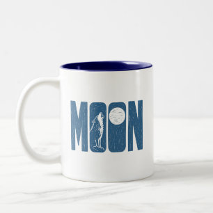 Mondwolf-Halloween-Linolschnitt-Design Zweifarbige Tasse