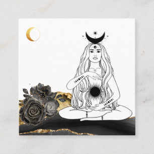 *~* Mondyoga Luna Rose Göttin Schwarz Gold Quadratische Visitenkarte