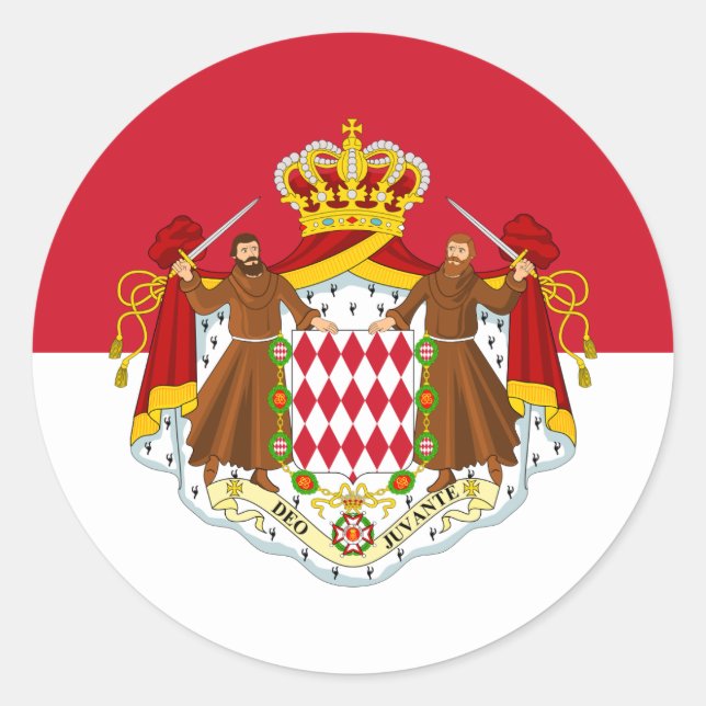 Monégasque Flag & Coat of Arms, Fahne Monaco Runder Aufkleber (Vorderseite)