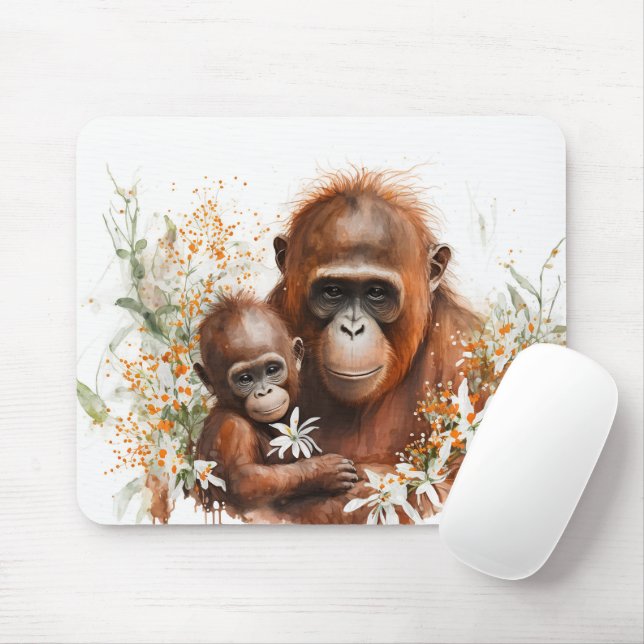 Moneky und Baby Watercolor Mousepad (Mit Mouse)