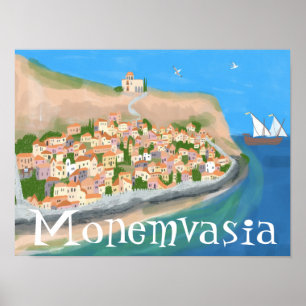MONEMVASIA GRIECHENLAND Insel Kunst, Dichtung und  Poster