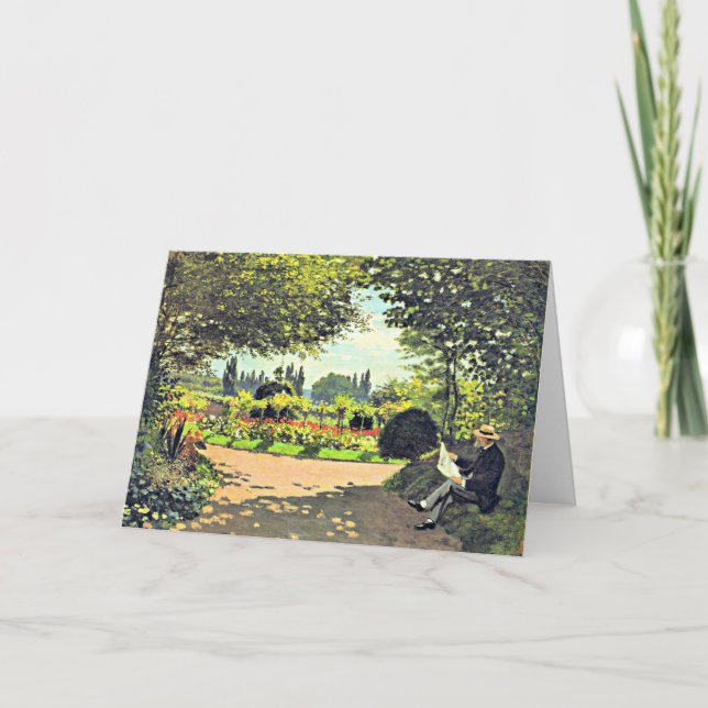 Monet - Adolphe Monet Lesen im Garten Karte (Vorderseite)