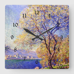 Monet - Antibes aus den Salis Gardens gesehen, Quadratische Wanduhr