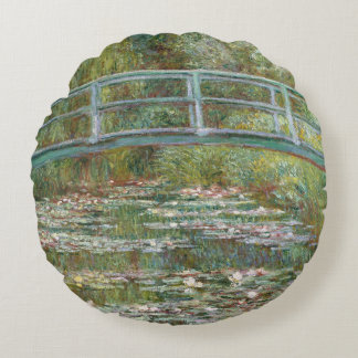 Monet Art Bridge über einem Teich der Wasserläufe Rundes Kissen