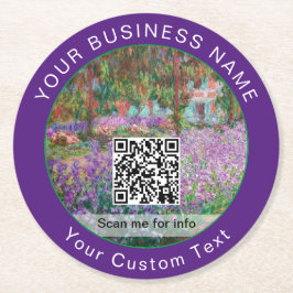 Monet - Artist's Garden at Giverny - QR Code Runder Pappuntersetzer