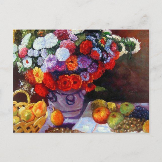 Monet Blume und Obst Postkarte (Vorderseite)