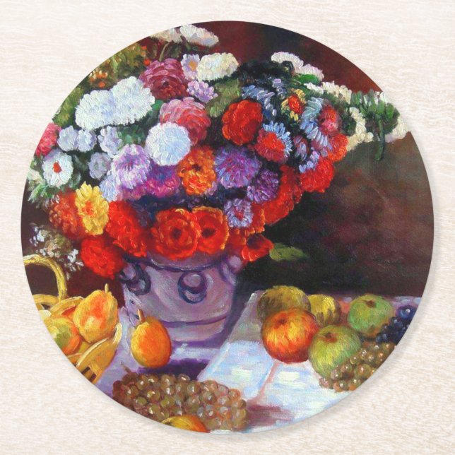 Monet Blume und Obst Runder Pappuntersetzer (Vorderseite)