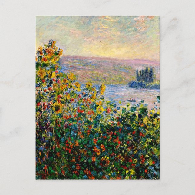 Monet - Blumenbeete in Vetheuil Postkarte (Vorderseite)