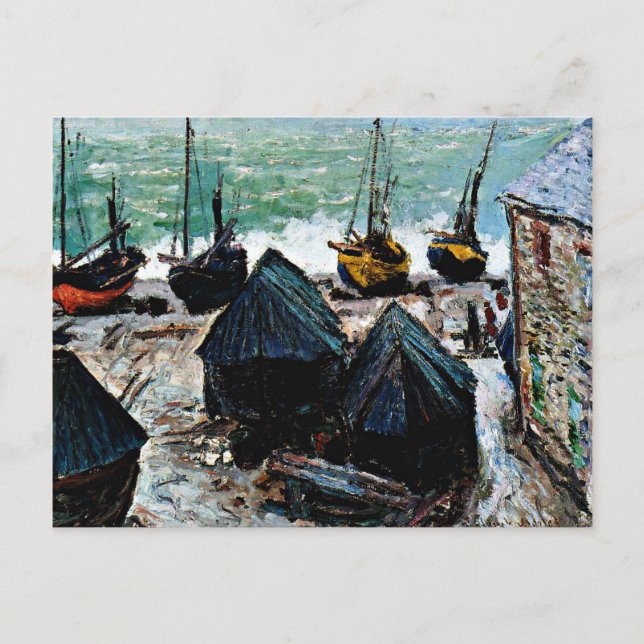 Monet - Boote am Strand bei Etretat Postkarte (Vorderseite)