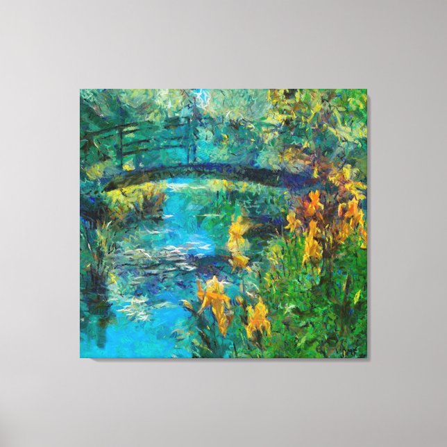 Monet-Brücke mit Iris Leinwanddruck (Vorderseite)