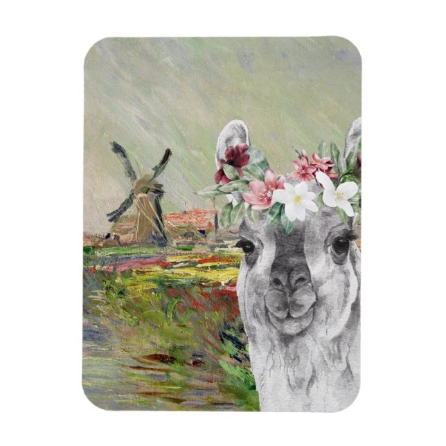 Monet Champ Tulipes und der Extravagante Llama Magnet (Vertikal)